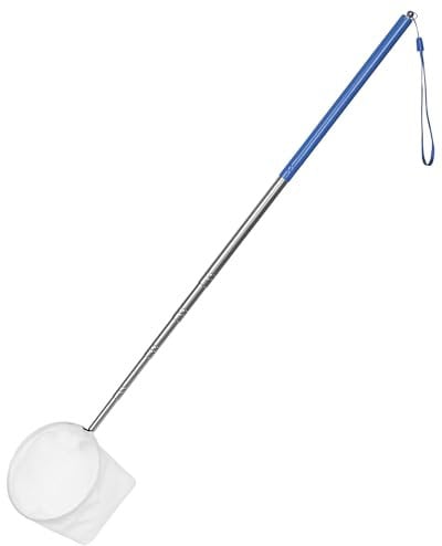 Pawfly Aquarium Shrimp Net 10 cm Fish Tank Net with Long Extendable Stainless Steel Handle & Small Soft Round Fine Mesh for Shrimp Food Residue Debris Skimming Tool for Fish Tank & Pond