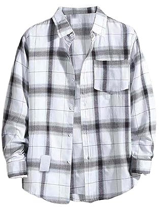 Fashion Check Shirts for Men Loose Fit Casual Outings Long Sleeve Shirt with Pocket Checked Shirt Button Down Outdoor Shirts Walking Hiking Shirt Lightweight Formal Shirts Tops for Travel