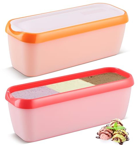 SMRONAR Ice Cream Containers, 2 Pack 1.5L Reusable Freezer Food Storage Containers with Lids, Dessert Storage Tubs for Homemade Ice Cream, Gelato, Frozen Yoghurt, Sorbet