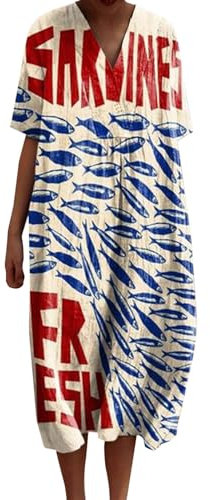 Robe Femme Ete Mi Longue Pull Femmes Ample Dress Tendance Plage Shirt Moulante Blanche Deguisement Imprimé Fleurs Été Tunique Jupe Femme Robe Plage Femme Ete Fluide Chemisier Légère Large
