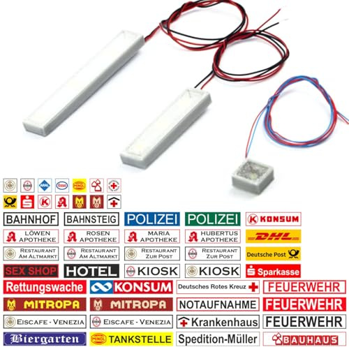 Overdrive-Racing H0 LED Schild Beleuchtet - 1:87 Bausatz Werbeschilder - Feuerwehr Post Tankstelle DDR, H0 LED Schilder:Feuerwehr -weiß- 48x8mm