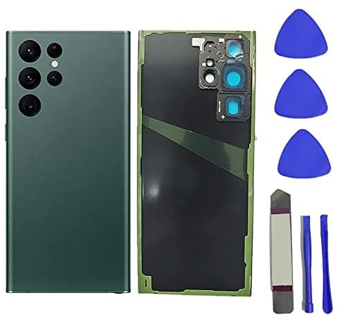 Funda para Samsung Galaxy S22 Ultra Carcasa trasera de cristal con cinta y lente de cámara + herramientas, verde