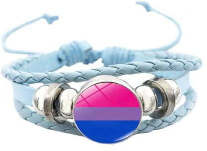 OAKKY Unisex Aleación 18mm Cool Rayas de Colores Bisexual Bandera Trenzado a Mano Cuero Trenzado LGBT Orgullo Ajustable Pulsera Azul