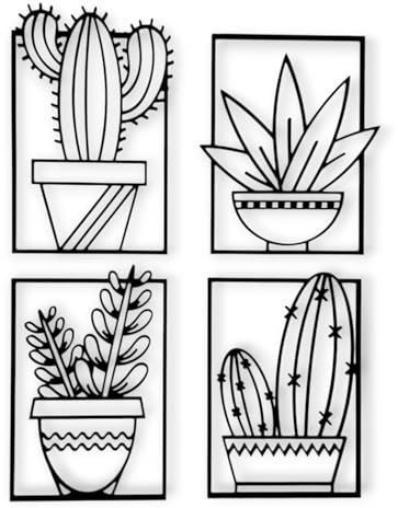 Tres Aristas Confezione quadro Cactus 4 pezzi. Decorazione per la Quadri decorativi per soggiorno e camera da letto. Decorazione da parete. Wall Art. Stile Boho.