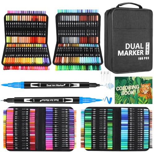 Sonlaryin Dual Brush Pen Set, Pinselstifte 168, Fineliner Set, Filzstifte Dicke und Dünne für Kinder, Handlettering Stifte für Kalligraphie Aquarellpinsel Manga, Malen, Malstifte für Erwachsene
