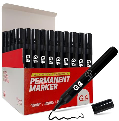 G4GADGET Black Permanent Marker Bullet Tip, Fine Point, Ideal for Plastic, Wood, Metal, and Glass - Durable & Quick-Drying Ink (50)