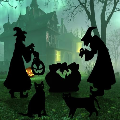 Silhouette Sorcière Halloween,Silhouette de Jardin de Sorcière,Décoration de Sorcière Noire,Panneaux de Décoration d'Halloween Silhouette Effrayante,pour Cour Pelouse Déco d'halloween Extérieur