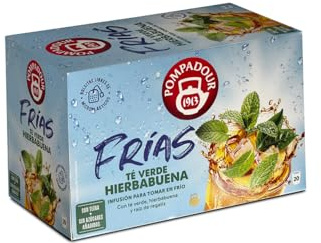 Pompadour | Té Verde Hierbabuena Agua Fría | Té Verde Frío | Refrescante Sabor a Hierbabuena | 20 Bolsitas 2 Gr