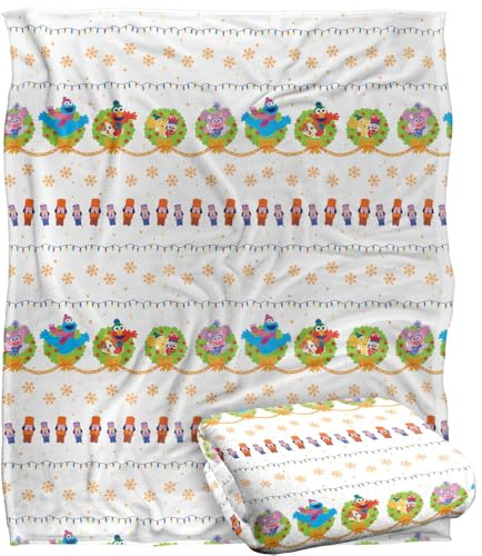 Sesame Street Holiday Wreath Pattern Silky Touch Super Soft Throw Blanket 152 X 127 Cm