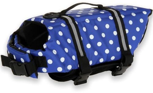 FANSU Gilet de Sauvetage pour Chien avec Poignée, Gilet de Sauvetage Réglable pour Chiens de Petite, Moyenne et Grande pour Sécurité de l'eau Plage, Piscine (XXS,Points Bleus)