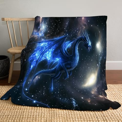 Universum Sternenhimmel Kuscheldecke Flauschig Decke 150 × 200 cm Fleecedecke Weich und Warme,3D Blauer Drache Wohndecke Flanell als Sofadecke Couchdecke Tagesdecke