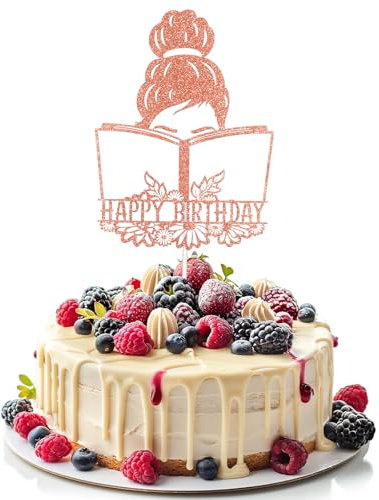 Hpmjz Reading Happy Birthday Cake Toppers, Girl Birthday Party Decorations Gold Glitter Cupcake Toppers Anniversary Decoration Supplies for Desserts Ice Cream Fruits Cookies Christmas