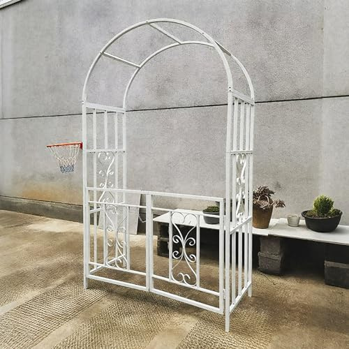 AJTXCSFOQL Rostfrei Gartentor Rosenbogen Rankgitter Mit Tür, Klettern von Weinreben Rosenhilfe aus 20 mm Stahlrohr, Schwarz/Weiß Torbogen Pergola als wetterfeste Gartendeko(Weiß)
