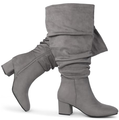 Chicblooms Stivali da donna con polpaccio extra largo, casual in pelle scamosciata con tacco a blocco, grigio., 40 EU