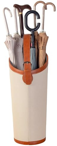 MESCXTY Porte-Parapluie en Cuir synthétique, Grand Porte-Parapluie avec bac à Eau Amovible, Seau de Rangement Multifonction avec poignée, Grande capacité pour 10 parapluies, Offwhite