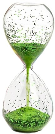 Sablier en verre pailleté pour décoration d'intérieur ou de bureau Vert 12 x 5 cm