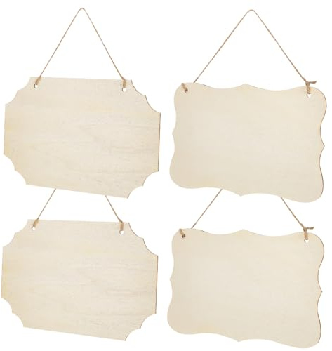 Hängendes Holzschild zum Bemalen für Bastelprojekte, 4 Stück | Holz, Beige, Glatte Oberfläche, Unbemalt und Elegant, für Heimdekoration und Kreative Arbeiten