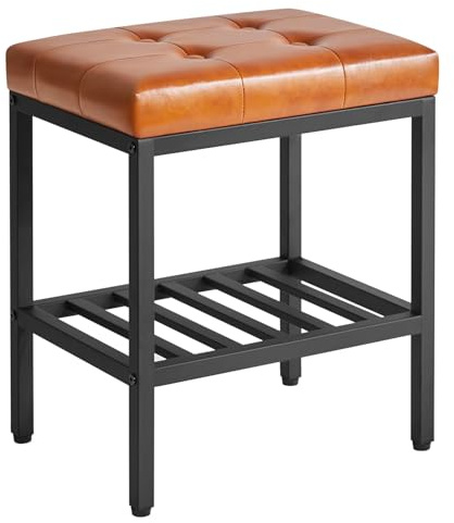 IBUYKE Rechteckiger Make-up Hocker, Sitz Eitelkeit Stuhl, Hellbraun WBD017J | Verstellbare Füße Aufbewahrungsraum Fußlehne Multi-Use Kleiner Beistelltisch Osmanisches Schlafzimmer WBD017J
