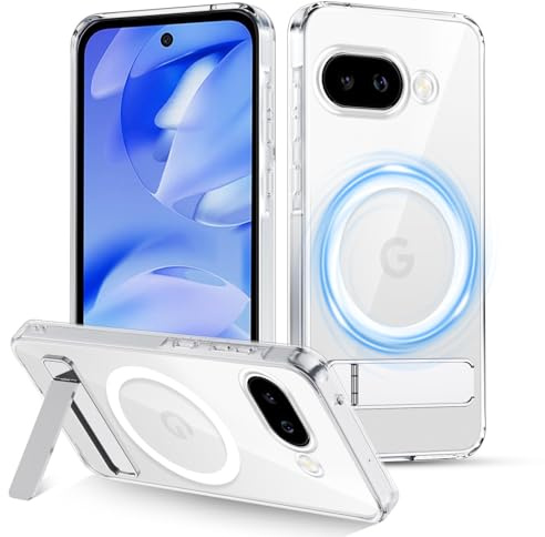 XTCASE für Google Pixel 9A Hülle Magnetisch kompatibel mit Magsafe, Transparent Handy Hülle mit Metall Ständer Stoßfest Handyhülle Kratzfest Hardcase, Durchsichtig