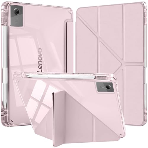 YeaQuelior Funda para Lenovo Idea Tab 11 2025(TB-336ZU TB-336FU), Rosado | con Portalápiz,Múltiple Ángulo de Visión, Carcasa Trasera Acrílico Transparente Antigolpes Cover, Auto-Sueño/Estela