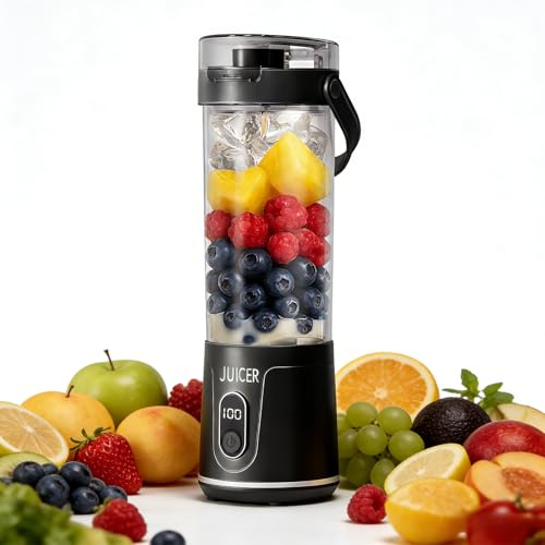 Portable Blender1 600Ml Blender Smoothie Maker with 12 Blades and Extra Lid, Cordless Mini Blender Usb Rechargeable Personal Blender Strong Cutting Power,Fruit Veggie Juicer Cup Portable Smoothies