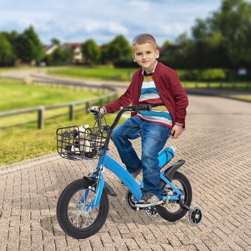 GIDRLL Kinderfahrrad 12 Zoll Fahrrad Kinder ab 2-3 Jahre Jungen & Mädchen Kinder Fahrrad Höhenverstellbar mit Abnehmbare Stützräder, Aufbewahrungskorb, Wasserflasche & Kettenabdeckung