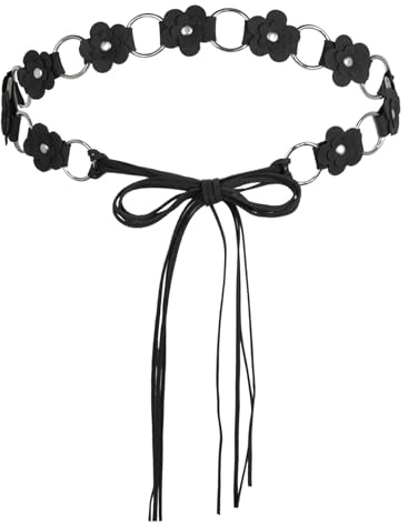 TeeYee Damen Blumen Gürtel PU Leder Verstellbar Boho Handgewebt Quasten | Seil Zum Binden,Geflochtene Kette,Für Kleider