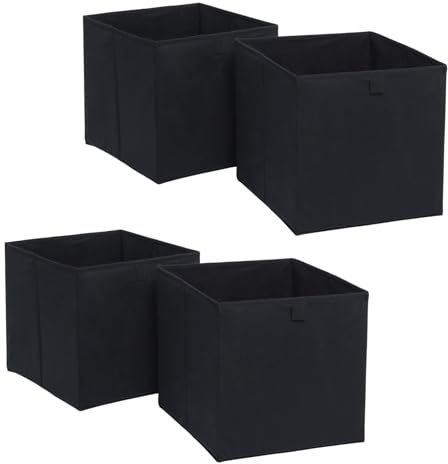 OHS Set of 4 Matte Velvet Storage Boxes Home Organiser Toys Clothing Bathroom Pop Up Foldable Collapsible Cube Storage Boxes Space Saving Shelves Organiser Cube Baskets, Black