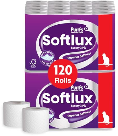 Softlux Toilet Rolls, 3 Ply, Ultra Soft, Luxury Embossed Quilted, Unscented, Family Pack, 120 Count
