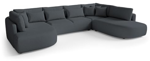 MW EURO-MEBLE Ecksofa Jacobs U - Wohnlandschaft, Polstersofa, Polstercouch (Rechte Seite - Dunkelgrau: Tresor 19)