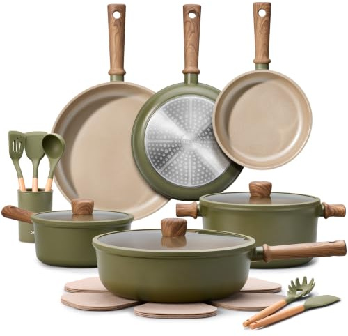 CAROTE 21 Pieces Nonstick Ceramic Cookware Set, Pots and Pans Set, Induction Cookware Set, Cookware Set, Nonstick Pot and Pan Set with