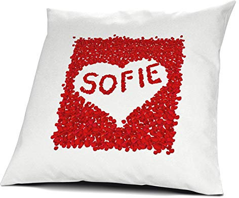 printplanet Kopfkissen Sofie, Kissen mit Füllung, Motiv Rosenblätter Herz, 40 cm, 100% Baumwolle, Liebeskissen, Namenskissen, Geschenkidee