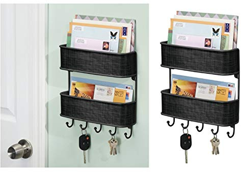 iDesign 95977EU Twillo Wandmontierte 2-stufige Postablage, Küche, Flur, Eingangsbereich, 5 Haken, schwarz