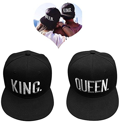 Buchstabe Baseballcap,Baseballmütze für Liebespaar Paare Bestickte Rapper Cap Buchstabe Druck KING & QUEEN bestickt- 2 Stück