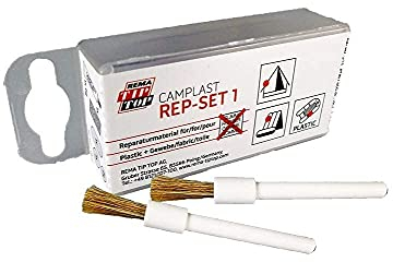 PVC & PU-REPARATURSET CAMPLAST Mini + 2 Pinsel + fishingglue-Produktbeschreibung; Flickzeug für Schlauchboot Zelt Pool Gewebe Planen Markise Isomatte Luftmatratze Vinyl PVC Polyurethan