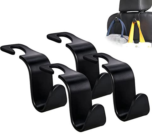 Amooca Car Seat Headrest Hook 4 Pack Hanger Storage Organizer Universal for Handbag Purse Coat fit Universal Vehicle Car Black S Type