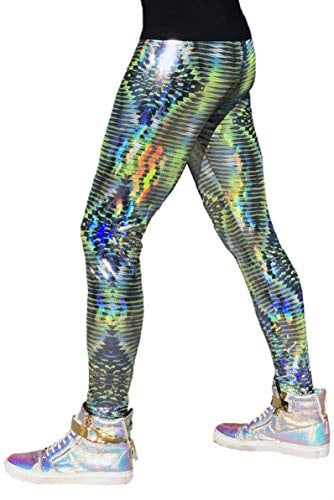 Revolver Fashion / Funstigators Festival Clothing: Men's Holographic Disco Meggings - Made in USA (Dazzle Green, S)