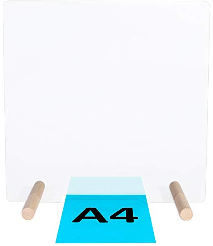 WANDKINGS Spuckschutz, stabile Füße aus Hartholz, Hustenschutz Niesschutz Virenschutz Thekenaufsatz Tischaufsatz Tresenaufsatz Transparent Acrylglas, kleine Durchreiche, Breite: 100 cm, Höhe: 75 cm
