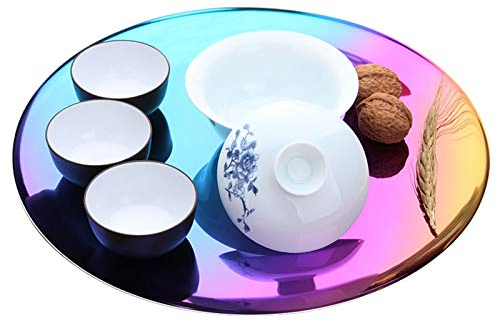 OTNE Bandeja redonda de metal de 28 cm, bandeja decorativa de metal, bandeja organizadora para el hogar moderno, joyas, maquillaje, artículos de tocador, utensilios de cocina