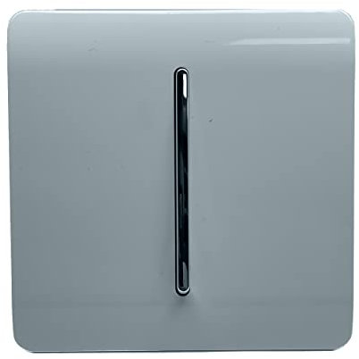 Trendi 1 Gang 2 Way 240V Screwless Raised Front Plate Plastic Artistic Modern Glossy 10 Amp Chrome Rocker Single Electrical Wall Light Switch Cool Grey - ART-SS2CG