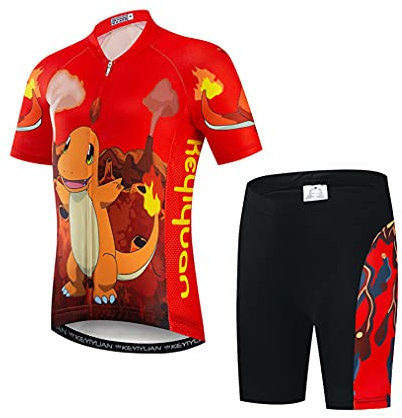 Weimostar Conjunto de Pantalones Cortos de Jersey de Ciclismo, Traje Superior de Bicicleta para niños, Camiseta de Bicicleta MTB para niños, niño, niña, Carretera de montaña, Naranja S