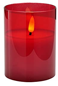 Klocke Dekorationsbedarf Edle LED Kerze im Glas - Timer - Realistisch Flackernd (Rot, Höhe: 10cm - Ø 7,5cm)