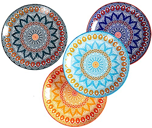 JMYDecor Piatti piani in porcellana duratura, 20,3 cm, colore bianco naturale, set di 4 piatti per cena e insalata, ristorante, feste in famiglia e uso in cucina, rotondi