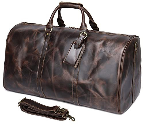 Klassische Sporttasche für Männer Frauen, Herren Reise Duffle mit Schuhenbeutel, echtes Leder Weekender Overacht Tasche Gepäck Schulter Crossbody Handtasche Gym Sport Sporttasche Fitness Wochenendtasc