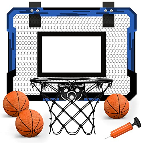 QDRAGON Mini Basketball Hoop, Over The Door Indoor, with 3 Balls/Inflator/Breakaway Rim, Basketball Toy Gifts for Kids and Adults, Suit for Bedroom/Office/Outdoor, Blue Hoop