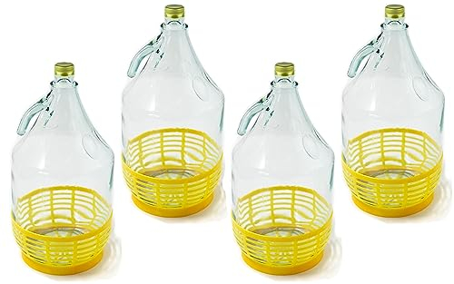 WYSKONT Enghals - Botellas de cristal transparente con tapón de rosca fijo y cesta para hacer vino, bebidas y servir (4 x 5 L)