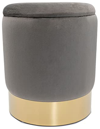 casamia Samthocker mit Stauraum Ø 31 H 38 cm Deko Hocker Samt Verlour Hocker Gold Hocker Schminktisch Farbe Light Grey - hellgrau
