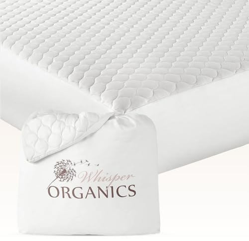 Whisper Organics, Matratzenschoner aus 100% Bio-Baumwolle, gesteppter Spannbettbezug, GOTS-Zertifiziert, atmungsaktiver Matratzenschoner, weiß, 43,2 cm Tiefe Tasche (weiß, Queen-Bettgröße)