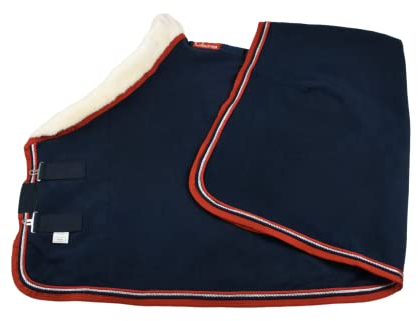 WAGNER Fleece Abschwitzdecke mit Fellkragen (Blau-Rot, 135)