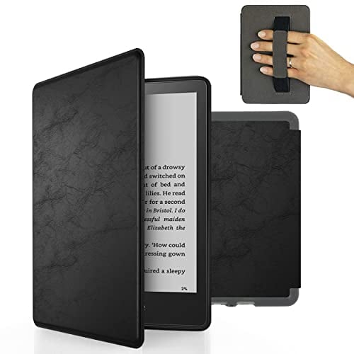 MyGadget Kunstleder Hülle für Kindle Paperwhite 11 .Generation 6,8 Zoll [ Modell : M2L3EK | M2L4EK Release: 2021 | 2022 ] mit Handschlaufe & Auto Sleep | Wake Funktion in Schwarz